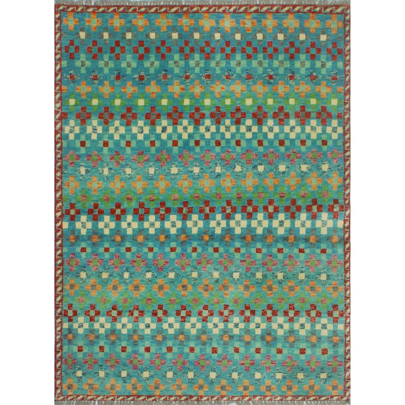 Balochi Aimara Blue/Red Rug - 3'11" x 5'10"