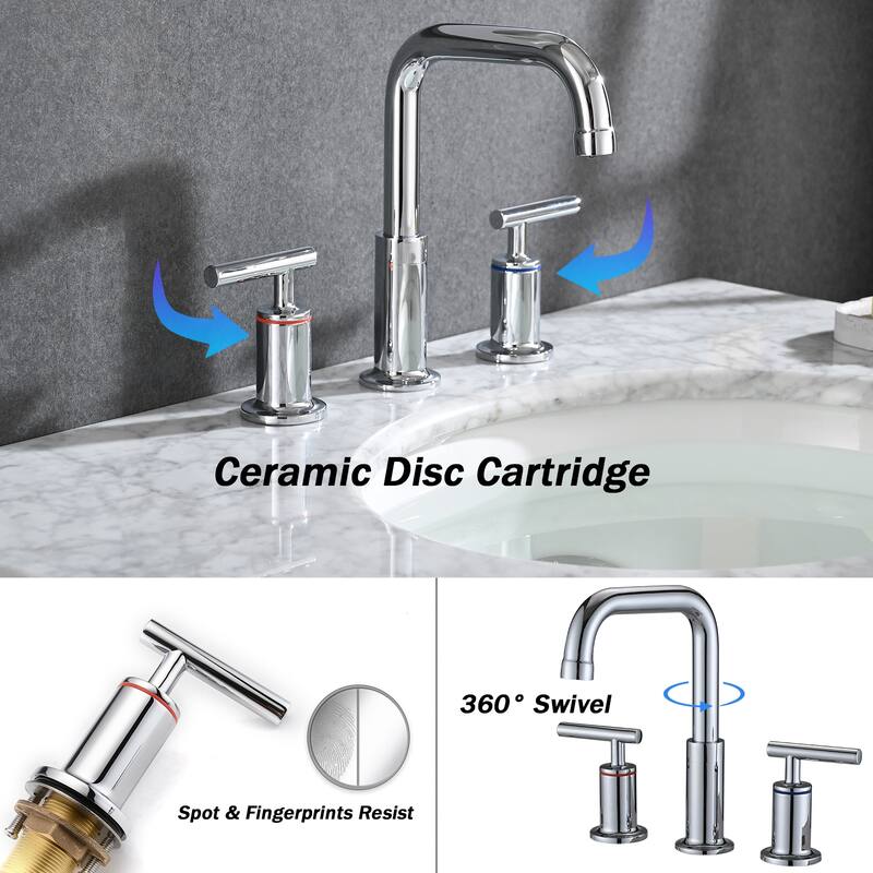 PROOX 8 in.Widespread Lavatory 2 Handles Bathroom Faucet with Drain Assembly