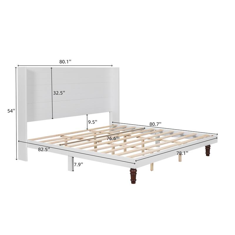 Simple Lines Platform Bed High Headboard Wingback Bed, Wood Slat Support Low Profile Platform Bed, Wingback Panel Bed