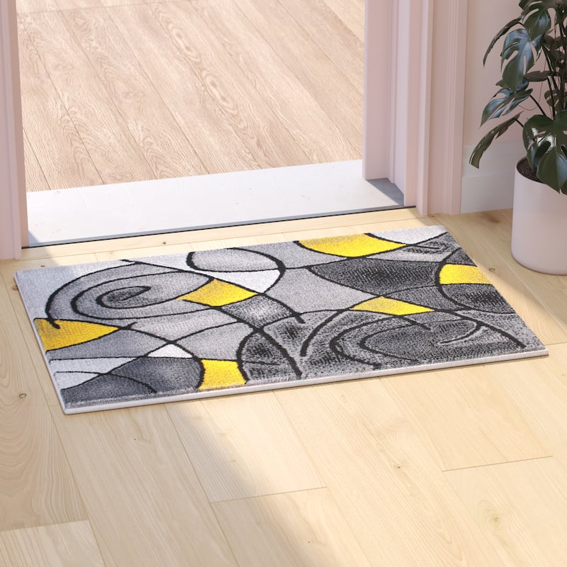 Modern Olefin Accent Area Rug - Abstract Pattern - 2' x 3' - Yellow