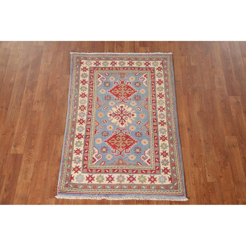 Light Blue Kazak Oriental Accent Rug Handmade Wool Carpet - 2'8" x 4'0"