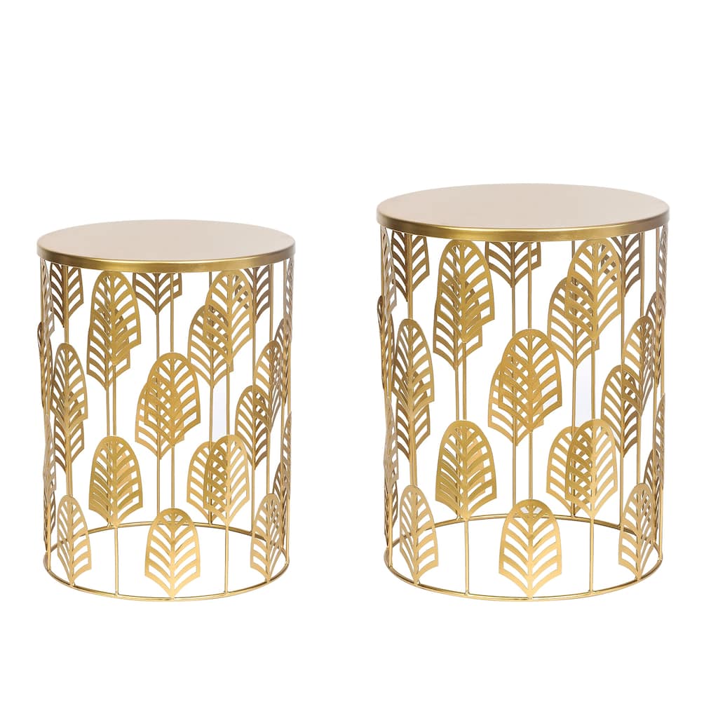 Adeco Set of 2 Round Metal Nesting Side End Tables Set - set of 2