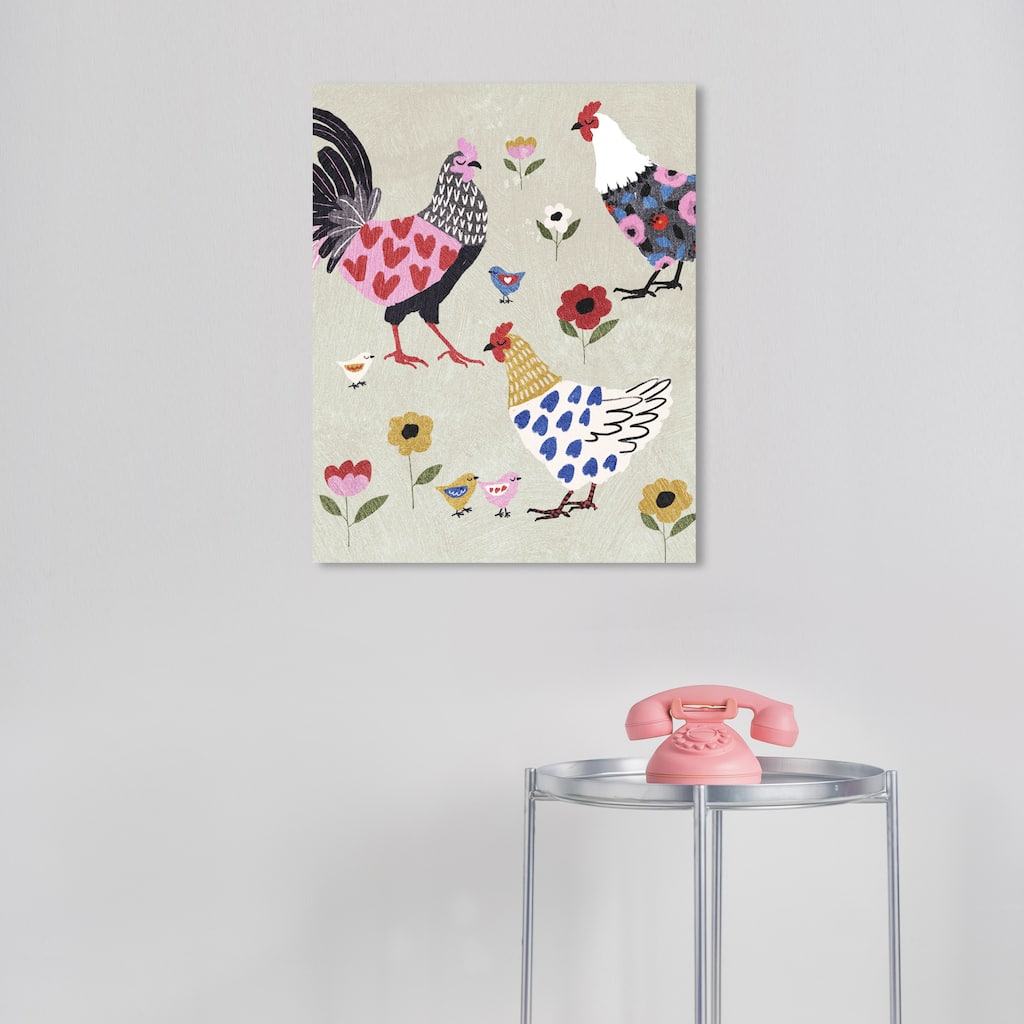 Wynwood Studio Canvas Animals Trendy Gallitos Pink and Light Pink Modern & Contemporary Wall Art Canvas Print - Pink, Red