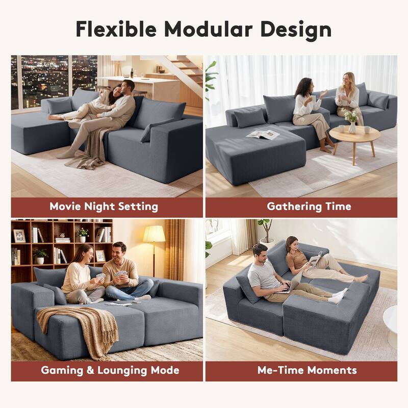 Modern L-Shaped Cloud Modular Sectional Sofa with Chaise Lounge