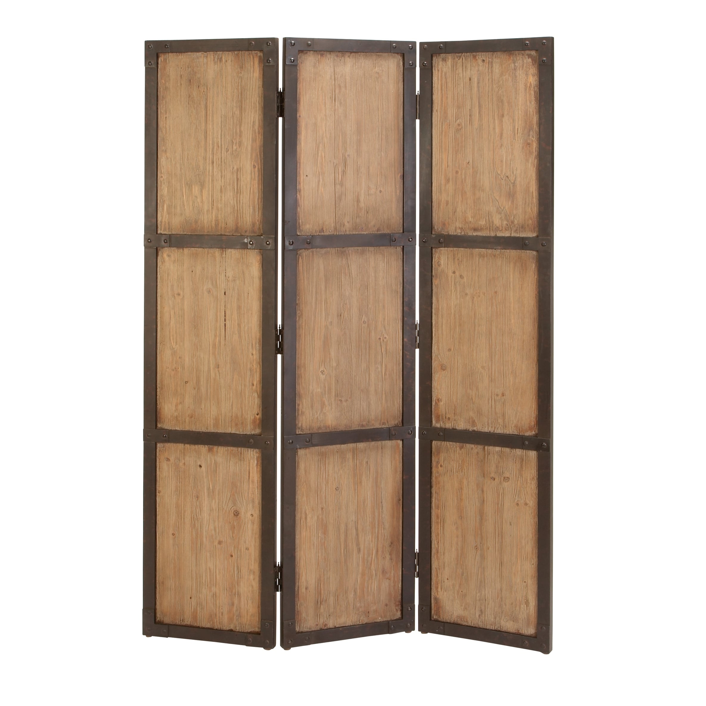 Wood Hinged Foldable Partition 3 Panel Room Divider Screen with Solid Wood Panels - Brown - Roche River Decor - 1"Wx48"Lx71"H