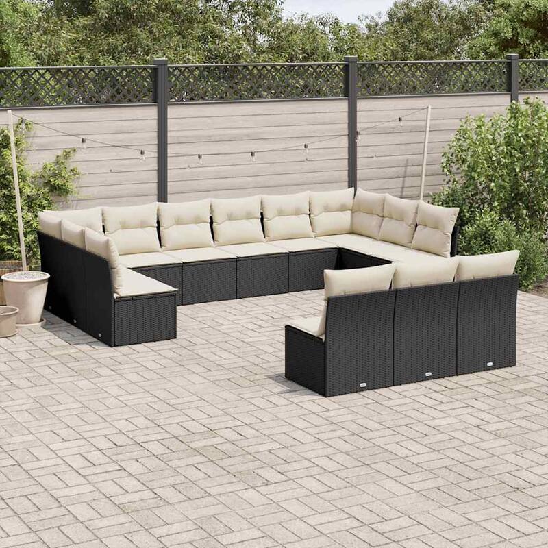 vidaXL Garden Sofa Set Black - Black and cream Large Without table