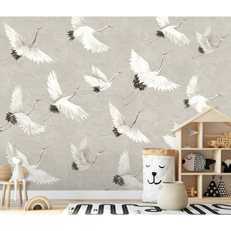 REMIX Walls by Katie Hunt Crane You Later Dove Grey Wall Mural