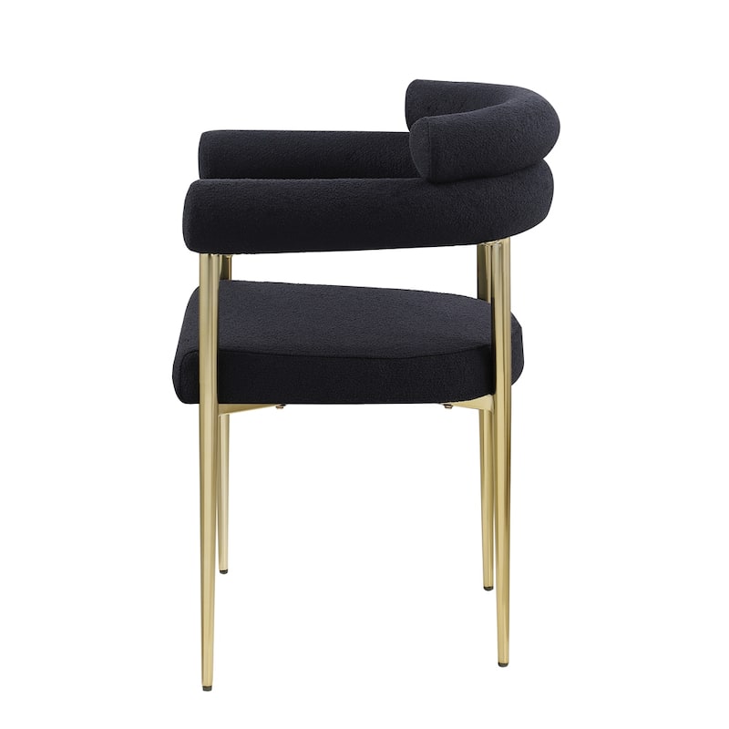 Round Boucle Backrest Sherpa Dining Chair with Metal Legs (Set of 2)
