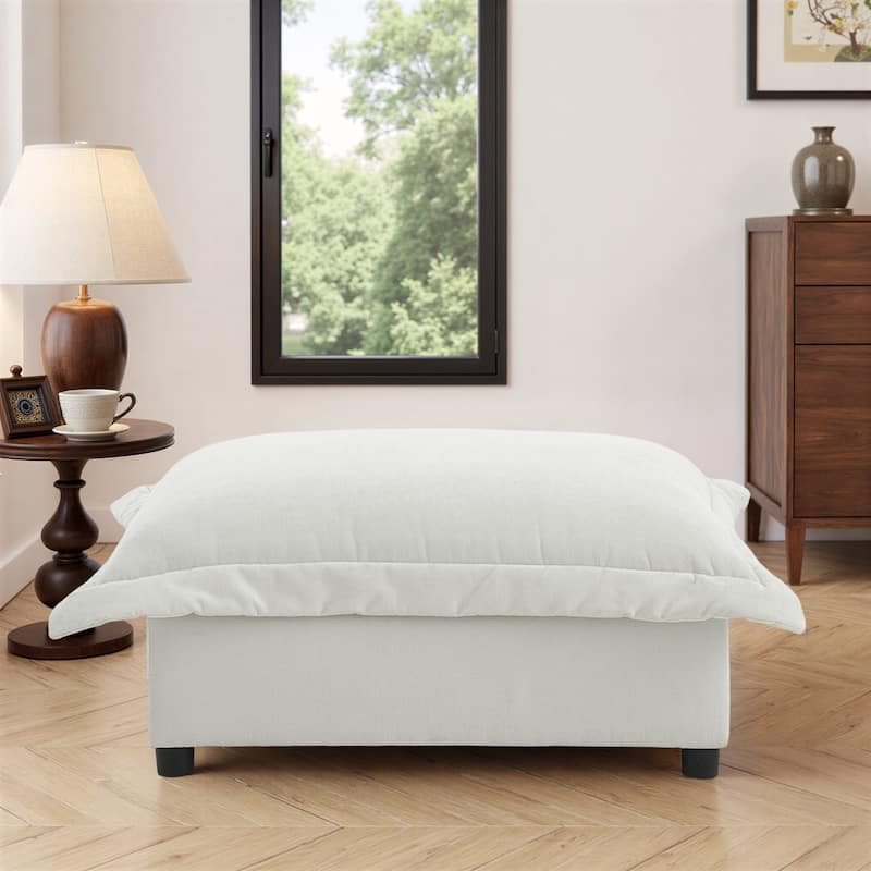 37"W Oversized Upholstered Chenille Rectangle Cloud Ottoman - Beige