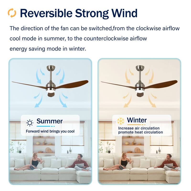Sofucor 52" Ceiling Fan with Lights Quiet DC Motor 3 ABS Blade 6 Speed Levels,Remote Control,for Patio Living Room,Bedroom