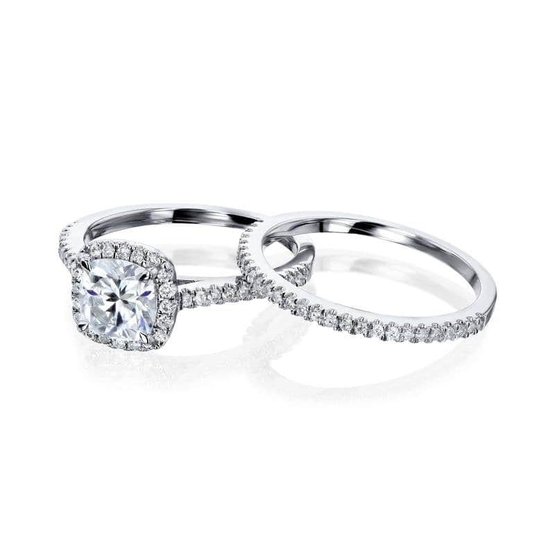 Annello by Kobelli 14k Gold Cushion Moissanite Floating Halo Bridal Set (GH/VS, GH/I)