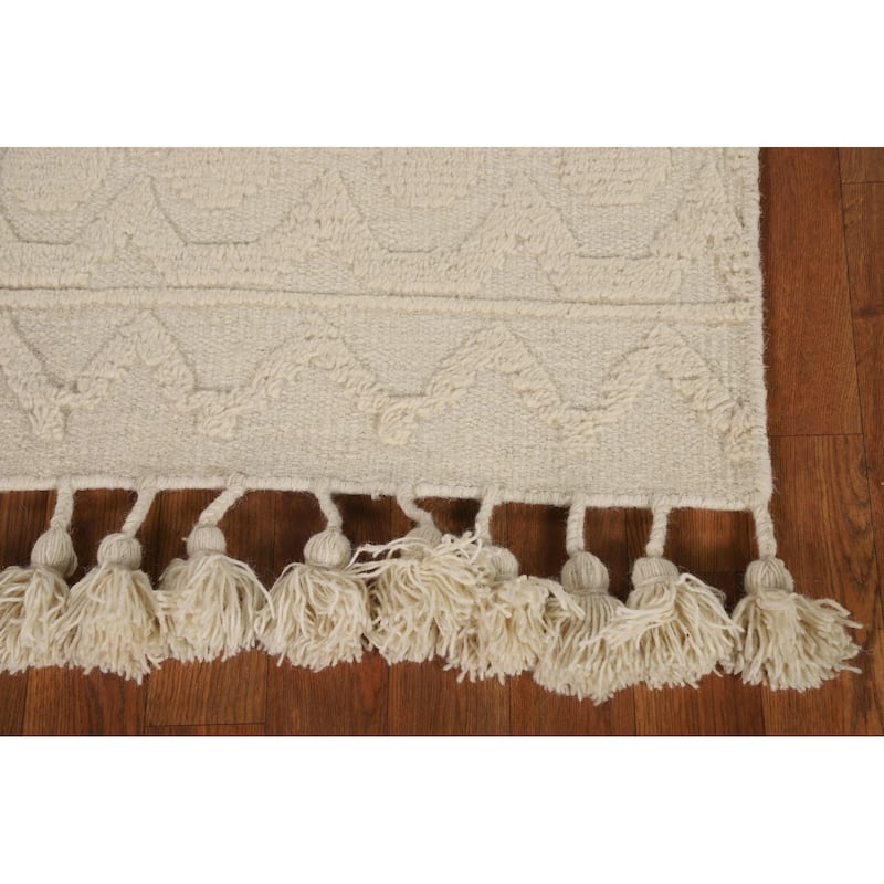 Ivory Geometric Moroccan Oriental Accent Rug Hand-Knotted Wool Carpet - 2'0"x 3'0"