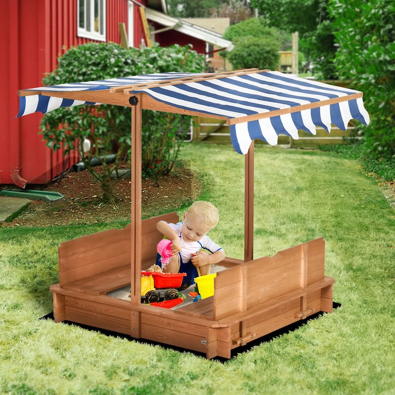 Outsunny Kids Sandbox with Cover, Outdoor Wooden Sandbox with Canopy - 41.75" x 41.75" x 47.75" - 5-7 Years - Red