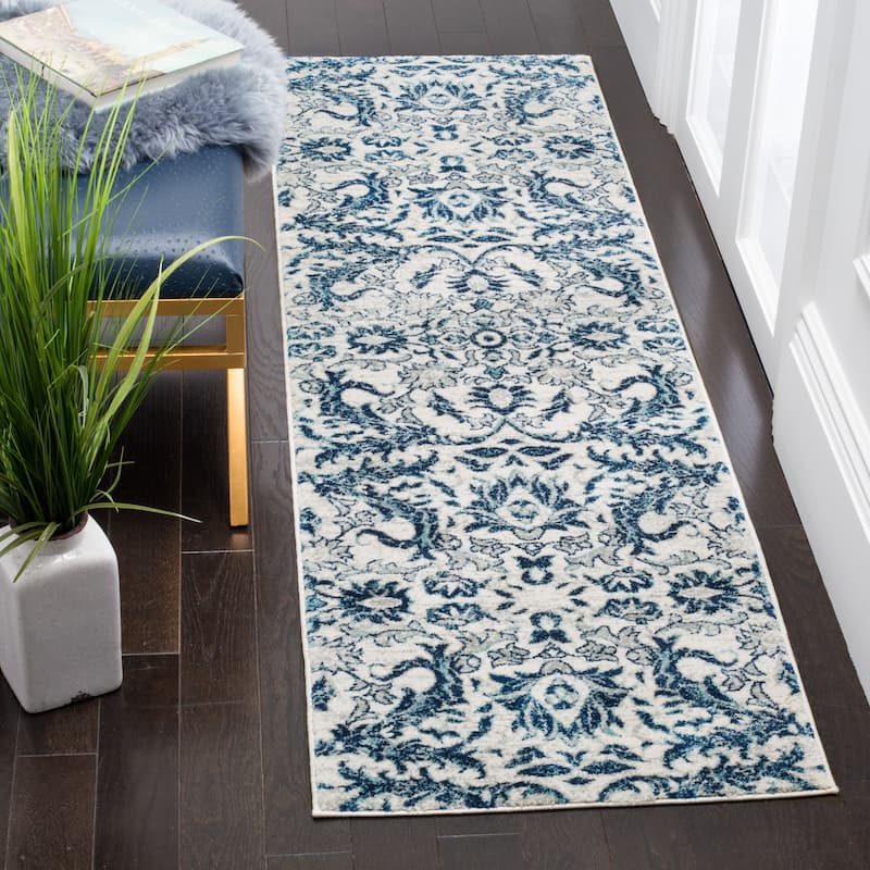 SAFAVIEH Evoke Krijna Vintage Damask Rug - 2'2" x 7' Runner - Ivory/Blue