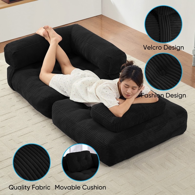 Mixoy Folding Sofa Bed, L-Shaped Convertible Sofa Bed with Armrest Foldable Sleeper Sofa
