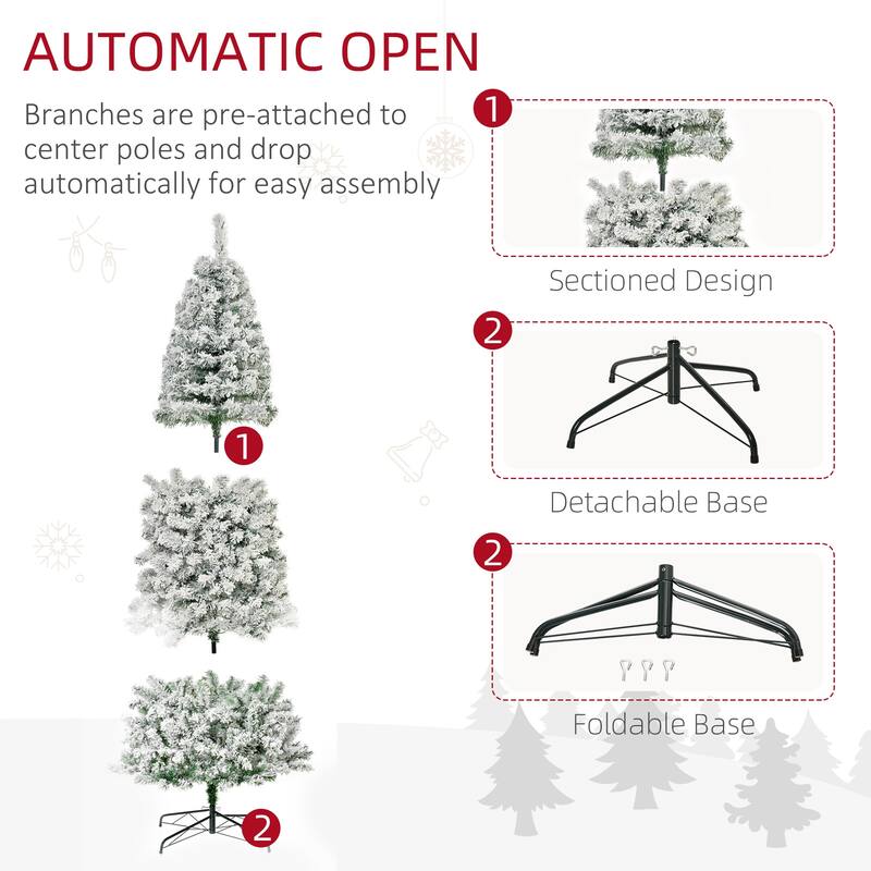 HOMCOM 6FT/7FT/9FT Slim Flocked Christmas Tree with Lights, Skinny Christmas Tree with Stand