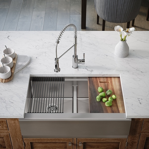 406-LEDGE Double Bowl Stainless Steel Apron Workstation Sink ...