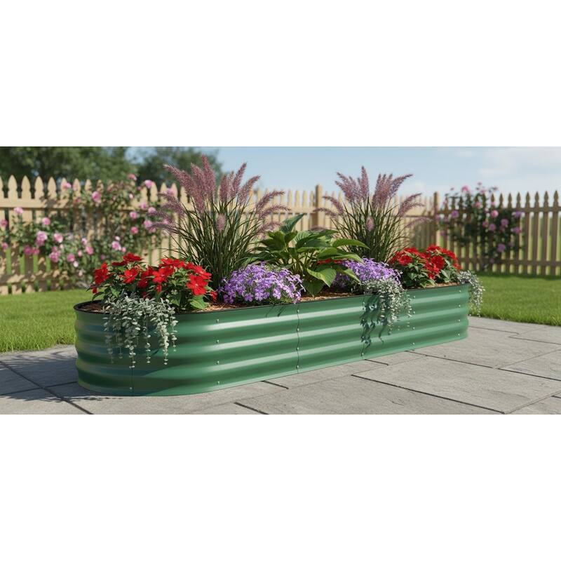 Galvanized Raised Garden Bed Outdoor, Rust-Resistant - Green - 8*2*1.5 Ft
