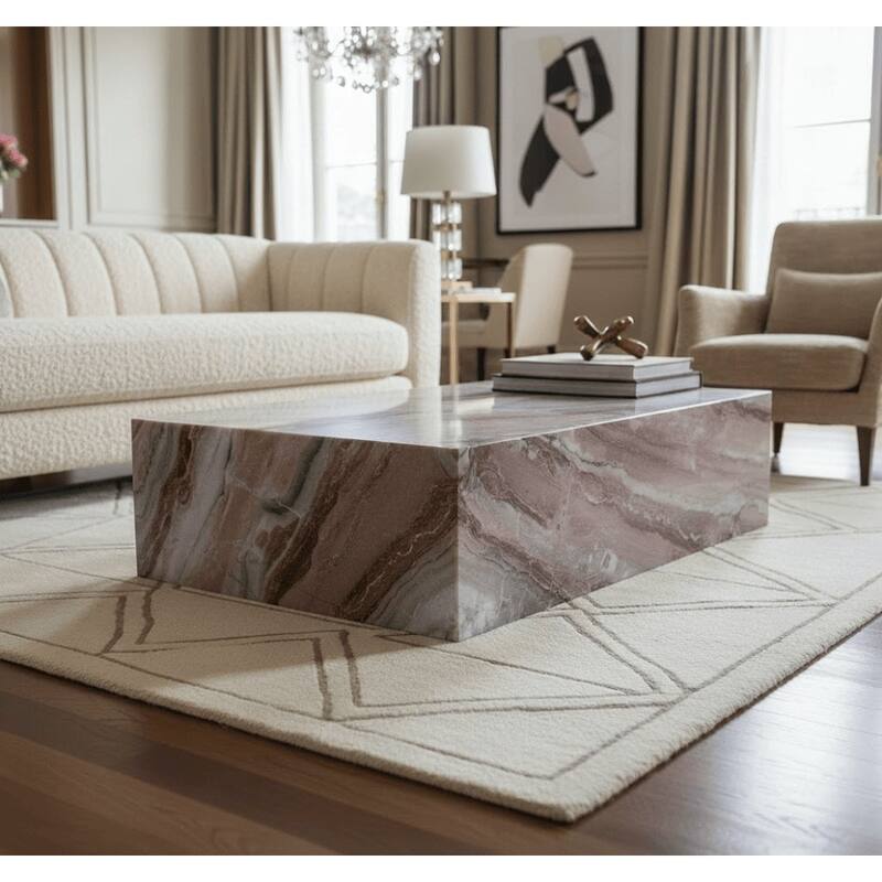 Genuine Marble Block Coffee Table - Rosso Orobico Marble