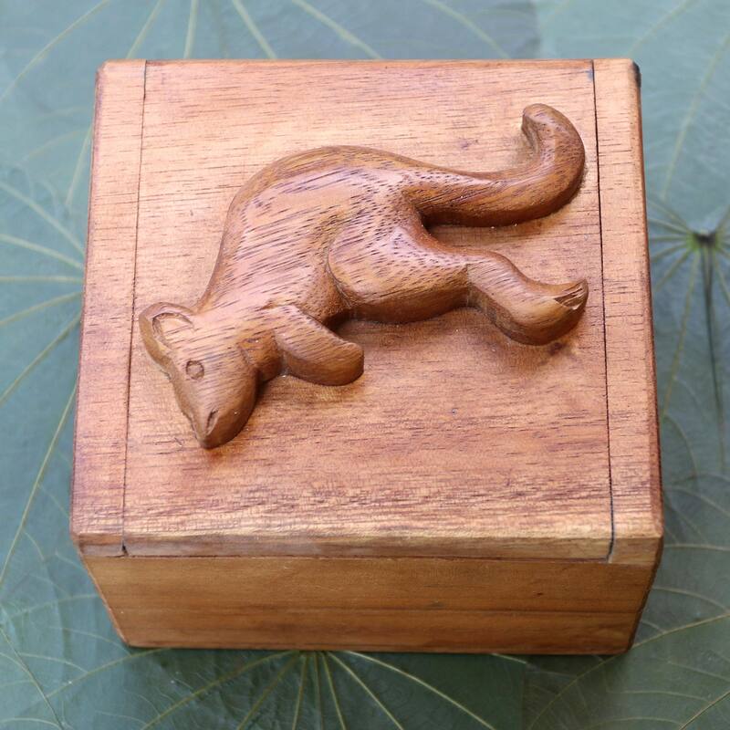 Novica Handmade Kangaroo Decorative Wood Box