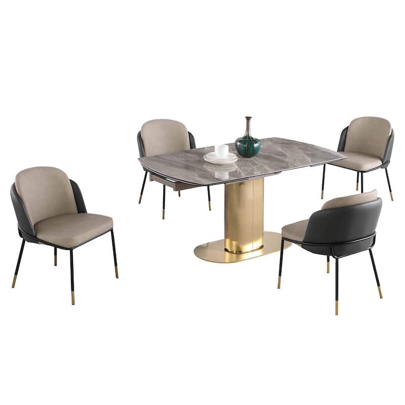 Somette Karlia Kimmy Marbleized Sintered Stone Dining Set with Gray Chairs