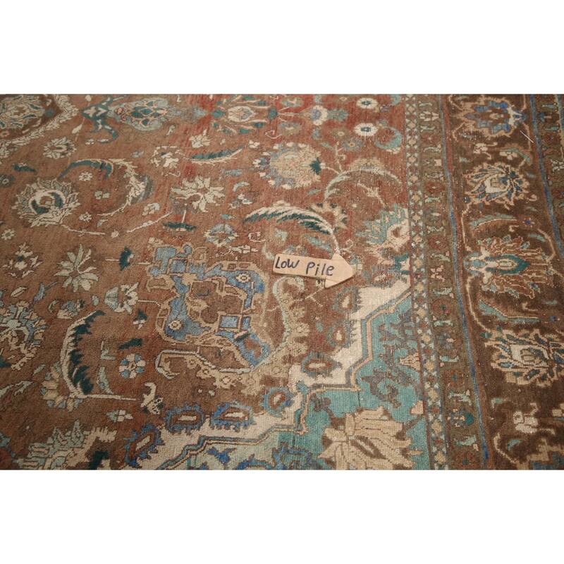 Hand Knotted Oriental 100% Wool Carpet Traditional Floral Brown Mashad Area Rug - 12' 1'' X 8' 10''