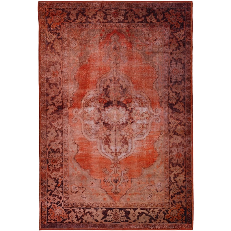 Addison Kensington Casual Medallion Non-skid Area Rug - 7'10" x 9'10" - Paprika - Rectangle