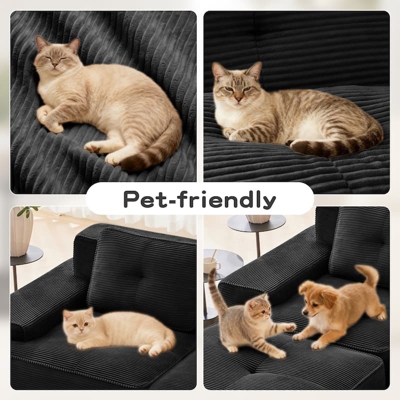 Anmytek Black 82" L-Shaped Modular Sectional Sofa Deep Seat Couch No Assembly Anti-slip for Living Room