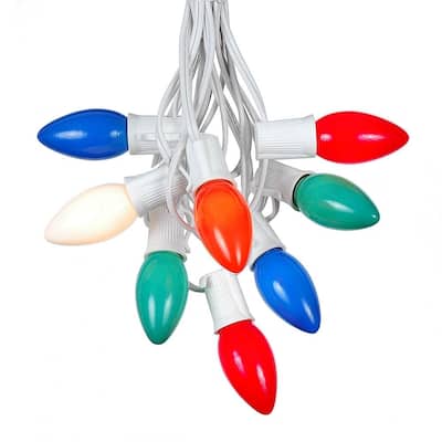 100 Foot C9 Ceramic Christmas Light Set, Hanging String Lights, White Wire
