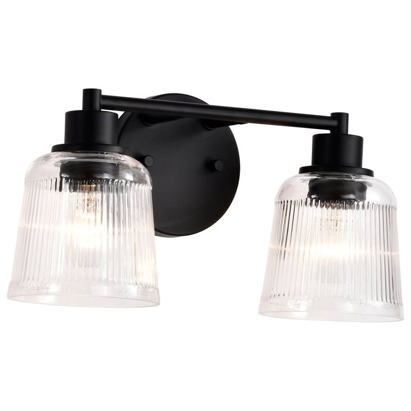 Grayson 2 Light Vanity Matte Black Finish Clear Ribbed Glass - Matte Black