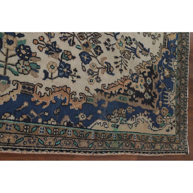 Hand Knotted Oriental 100% Wool Carpet Traditional Medallion Beige & Ivories Hamedan Area Rug - 9' 11'' X 6' 7''