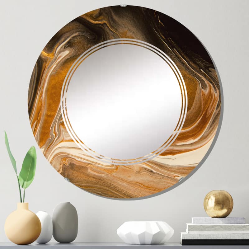 Designart 'Nature Marble In Earth Tonesth Brown Color Stains' Printed Modern Wall Mirror - 24in.x24in.
