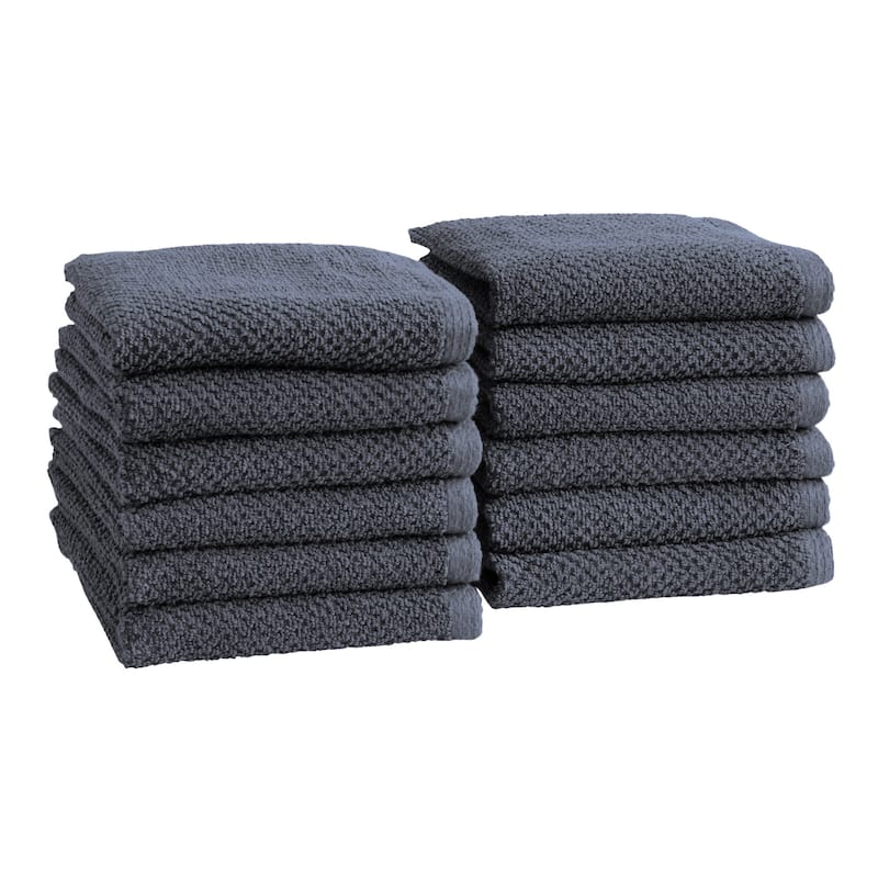 100% Cotton Acacia Collection Ultra Absorbant Popcorn Bath Towels - Washcloth (Pack of 12) - Stone Blue