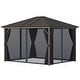 preview thumbnail 12 of 17, Outsunny 10' x12' Hardtop Gazebo with Aluminum Frame, Permanent Metal Roof Gazebo Canopy with 2 Hooks, Curtains and Netting