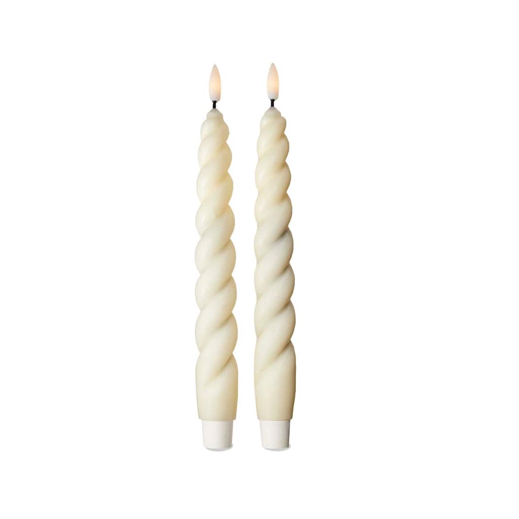 Spiral LED Taper Candles Flameless Ivory Paraffin Wax 10 Inch Set of 2 Perfect for Everyday Use
