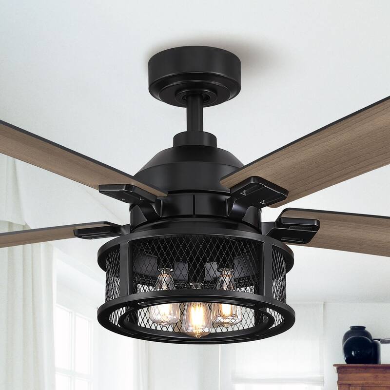 52" 5-Blade Industrial Black Ceiling Fan with Light