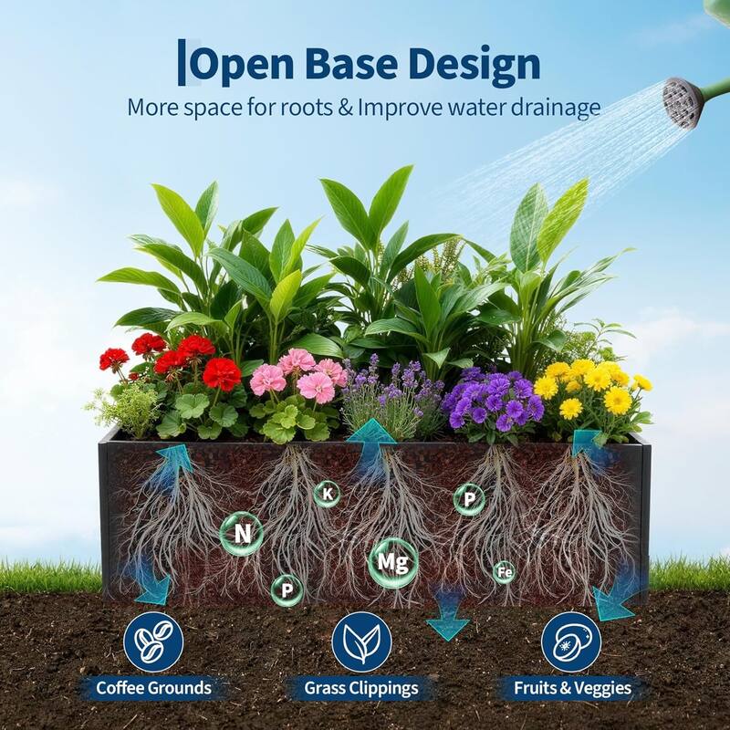 Metal Planter Box for Outdoor Plants, Open Base Design