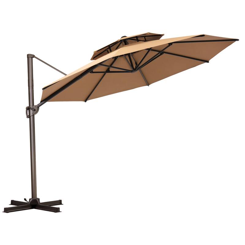 Outdoor Round Double Top Patio Cantilever Umbrella, Base Not Included