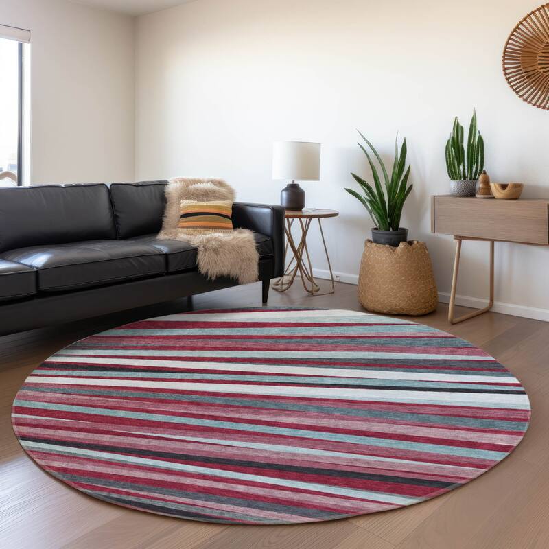 Premium Washable Super Soft Modern Stripes Mayfield Rug - Burgundy - 8' x 8'