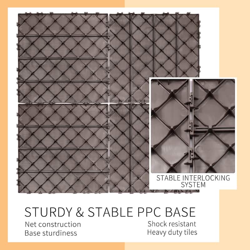 Plastic Interlocking Deck Tiles, 12.00"x12.00"(Pack of 44), Patio Flooring Outdoor Waterproof All Weather Use for Garden