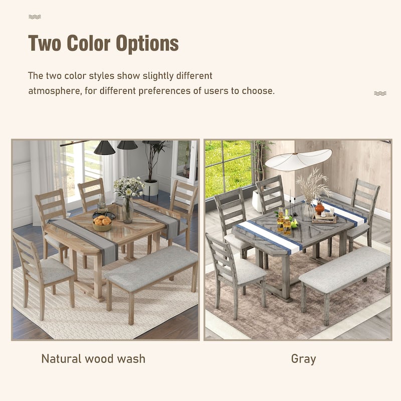 6-Piece Dining Set with Wood Grain Pattern Tabletop and Soft Cushion Chairs