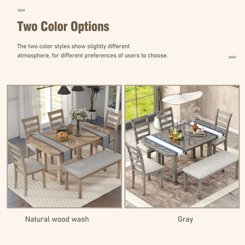 6-Piece Vintage Dining Set with Octagon Table & Bench