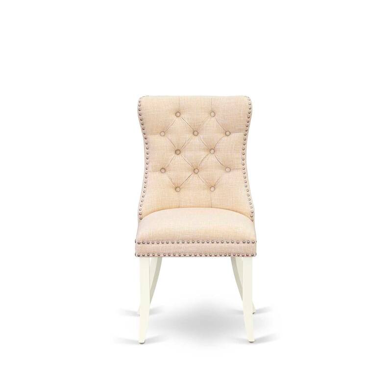 Parsons Dining Chairs Set of 2 - Linen Fabric Upholstered Chairs with Nailhead Trim - Light Beige Kitchen Chairs