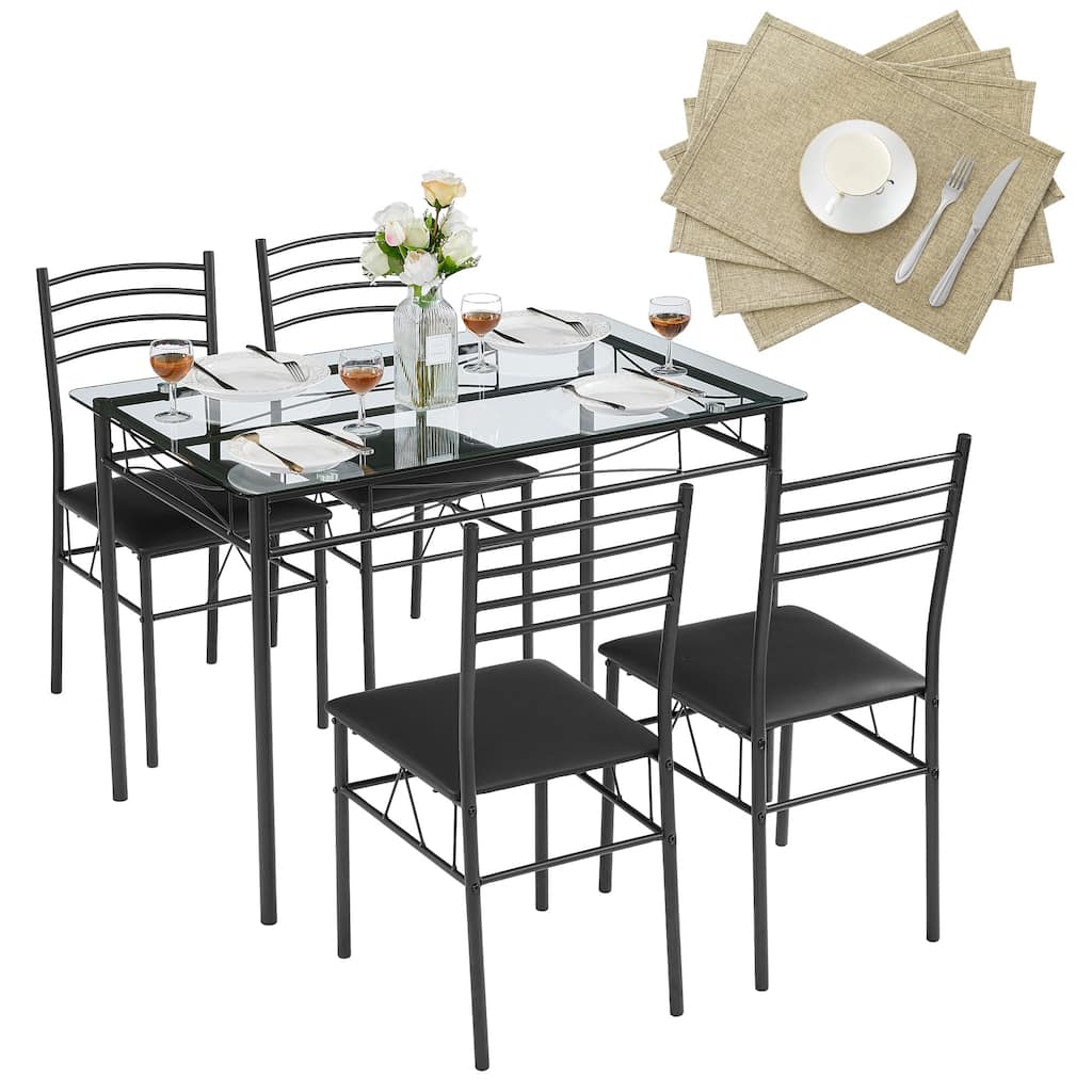 VECELO Sliver Dining Table and Chairs, Dining Sets with 4 Placemats
