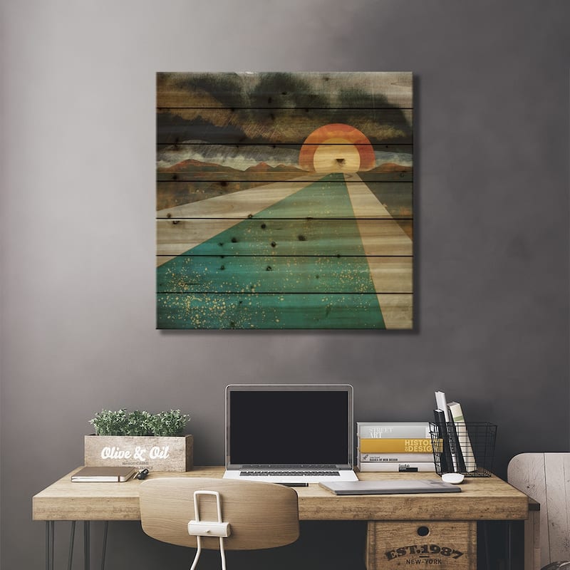 Retro Sunset Print On Wood by SpaceFrog Designs - Multi-Color