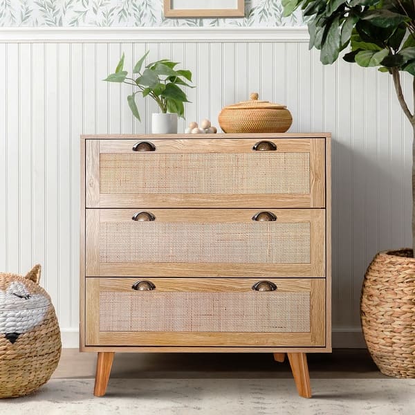 slide 2 of 38, Rattan Drawer Accent Storage Cabinet for Living Room 3-Drawer Cabinet