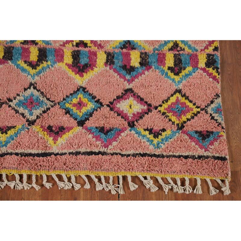 Pink Moroccan Oriental Area Rug Handmade Wool Carpet - 5'1" x 9'7"