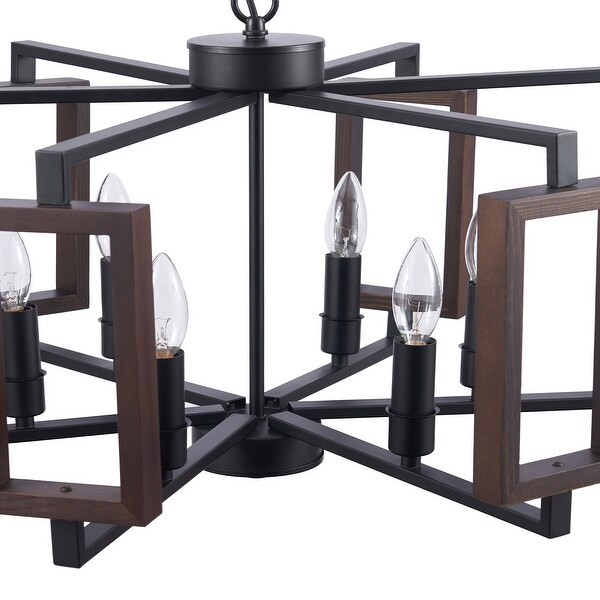 CO-Z Vintage Wood Pendant Chandelier w 6 Light Hexagonal