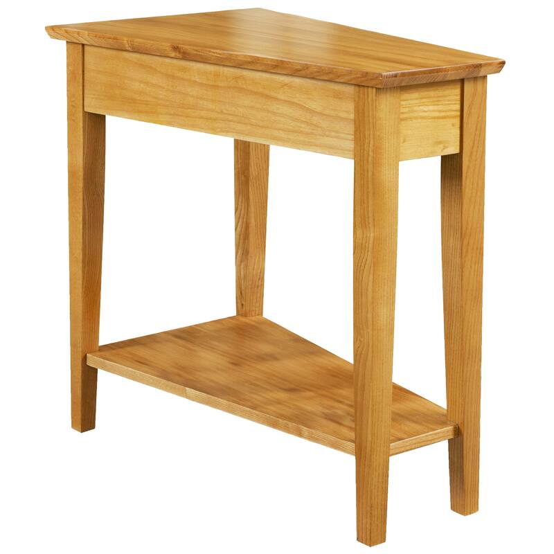 Teegan Solid Wood Recliner Wedge End Side Table with Shelf - Brown