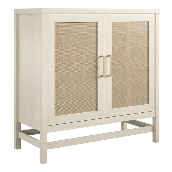 slide 7 of 13, Avenue Greene Leeds Faux Rattan 2 Door Storage Cabinet Ivory Oak